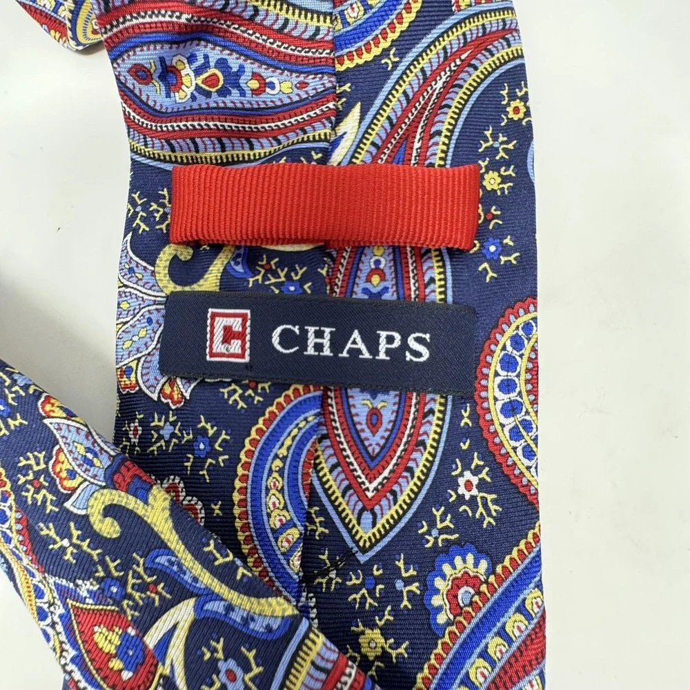 Chaps Neckties Mens Navy Paisley Silk + Navy Green Stripe Polyester Lot of 2‎